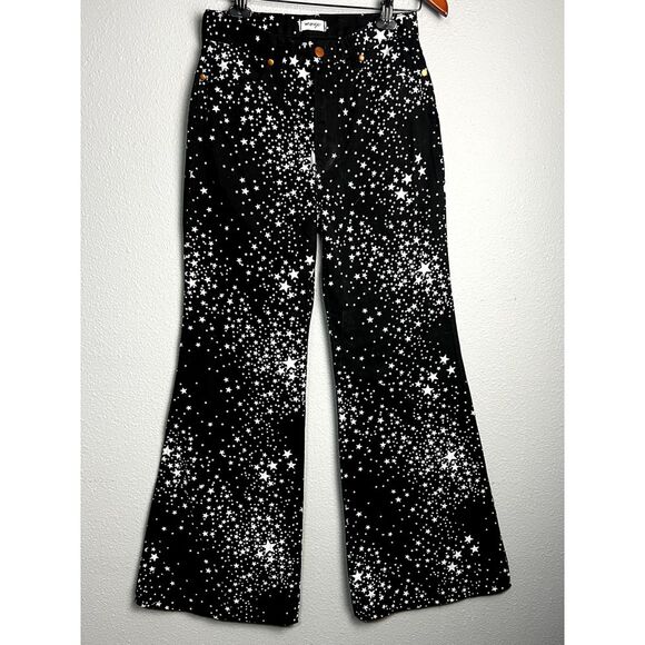 Free People Wrangler Star Print Wide Flare Jeans Western Corduroy Pockets 28x32 - Picture 1 of 13